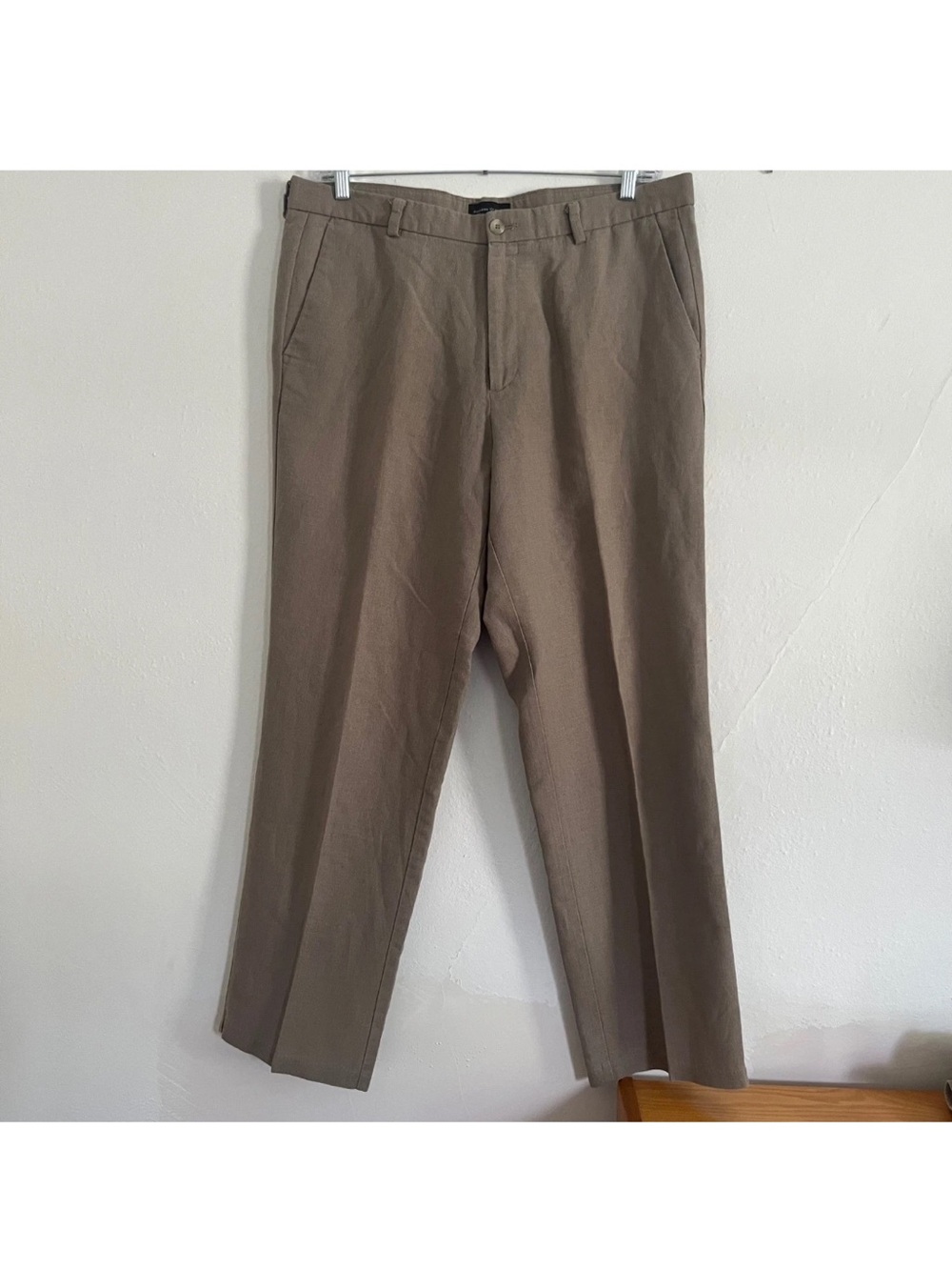 Dockers Men's Beige Flat Front Classic Fit Linen Cotton Pants W38 L32